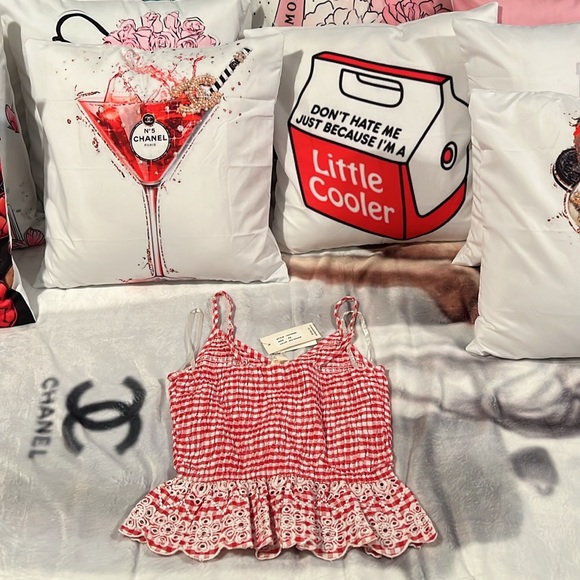 XS STRETCHY RED GIGHAM SIM & SAM SPAGHETTI TOP SHIRT PICNIC DATE WORK 4thofJuly! - Picture 9 of 10